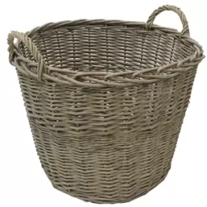 JVL Chunky Willow Round Laundry Storage Basket with Handles Natural 50 x 50 x H40cm