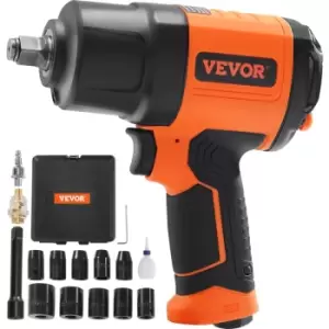 VEVOR 1/2-Inch Air Impact Wrench, High Torque Up to 1400 ft-lbs, Lightweight 4.6 lb Design Pneumatic Impact Gun with 11-PCS 1/2-Inch Drive CR-V Steel