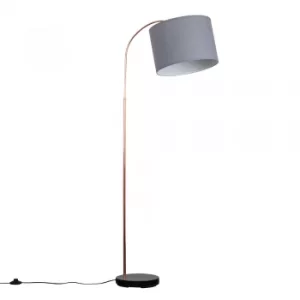 Curva Copper and Black Floor Lamp with Large Grey Reni Shade