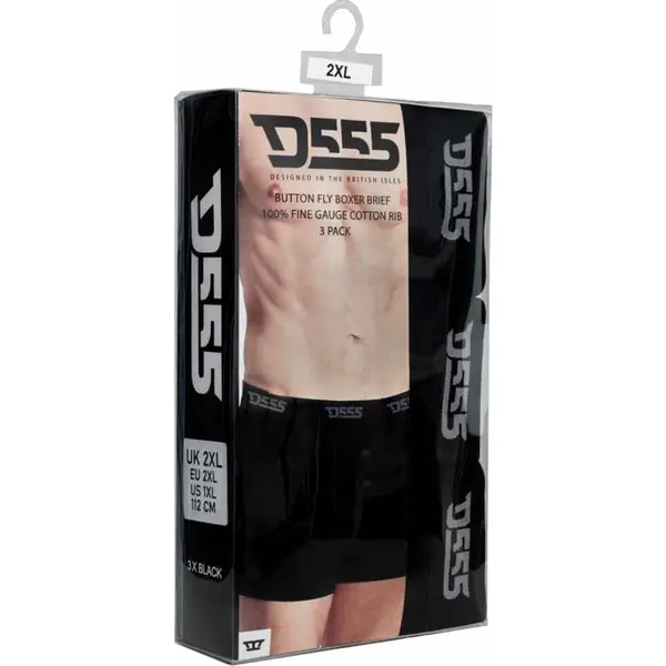 D555 by Duke Duke Mens Big Size Three Pack Boxer Shorts Size: 6XL, Col