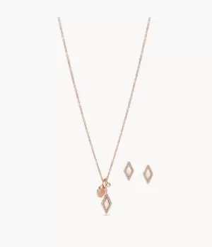 Fossil Women Stevie Be Iconic Orange Moonstone with Pink Mother-of-Pearl Necklace and Earring Set