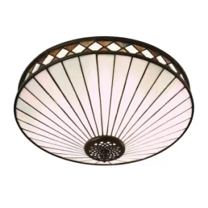 Fargo 2 Light Medium Ceiling Flush Light Dark Bronze, Tiffany Glass, E27