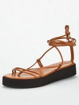 OFFICE Skinny Flat Sandal - Tan Leather, Size 6, Women