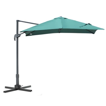 Outsunny 2.5 x 2.5m Patio Offset Parasol Umbrella Cantilever Hanging Sun Shade Canopy Shelter 360° Rotation with Cross Base - Green