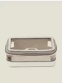 Accessorize Metallic Clear Make Up Box, Silver, Women