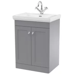 Nuie Classique 600mm Floor Standing 2-door Unit & Basin 1 Tap Hole - Satin Grey