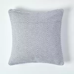 Homescapes - Cotton Grey Halden Chevron Cushion Cover, 60 x 60cm - Grey