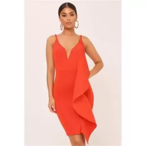 I Saw It First Red Plunge Frill Front Bodycon Dress - Red