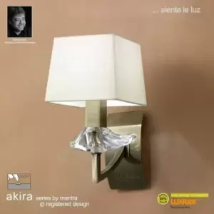 Akira wall light with 1-light switch E14, antique brass with cream shade