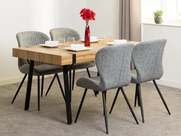 Seconique Treviso Oak Dining Table and 4 Quebec Grey Faux Leather Chairs