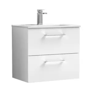 Nuie - Arno Gloss White 600mm Wall Hung 2 Drawer Vanity Unit with 18mm Profile Basin - ARN124B - Gloss White