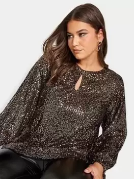 Yours Sequin Keyhole Bellow Sleeve, Gold, Size 16, Women