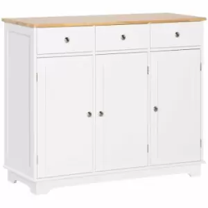 HOMCOM Modern Sideboard With Rubberwood Top Drawers And Adjustable Shelves White