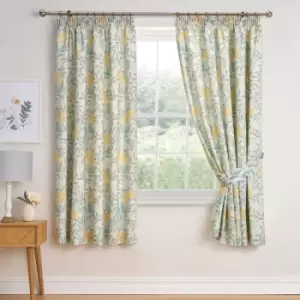 Sandringham Floral Print Lined Pencil Pleat Curtains, Duck Egg, 66 x 72" - Dreams&drapes