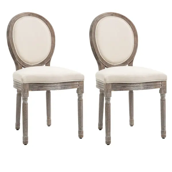 HOMCOM Elegant French Style Dining Chair Set with Wood Frame Foam Seats Cream Beige