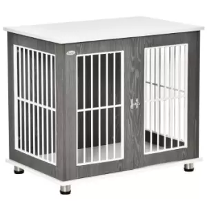 Pawhut Modern Dog Crate W/ Lockable Door - Grey And White