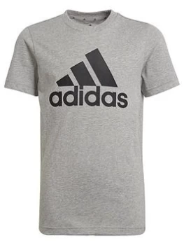 adidas Boys Big Logo T-Shirt - Grey/Black, Grey/Black, Size 9-10 Years