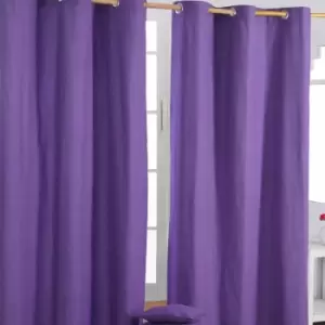 Homecapes Plain Purple Cotton Eyelet Curtains 137 x 182cm - Purple