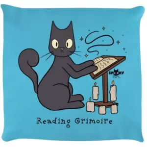 Spooky Cat Reading Grimoire Cushion (One Size) (Sky Blue/Grey) - Sky Blue/Grey