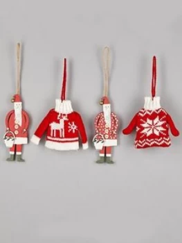 Gisela Graham Set Of 4 Traditional Jumpers & Santas Tree Decs