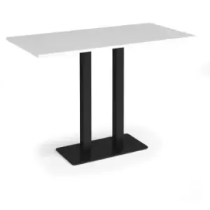 Eros rectangular poseur table with flat Black rectangular base and twin uprights 1600mm x 800mm - white