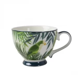 Footed Mug in Emerald Eden Design Dark Green Handle