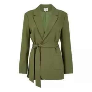 Yumi Khaki Tie Waist Wrap Blazer - Green