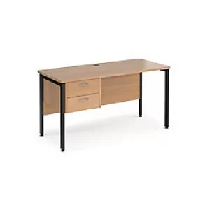 Rectangular Straight Desk Beech Wood H-Frame Legs Black Maestro 25 1400 x 600 x 725mm 2 Drawer Pedestal