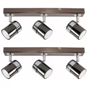 Minisun - 2 x 3 Way Straight Bar Ceiling Spotlights - Black Chrome