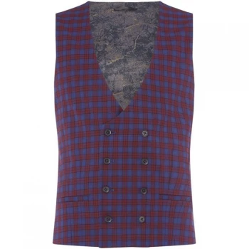 Label Lab Adams Skinny Fit Tartan Check Waistcoat - Red