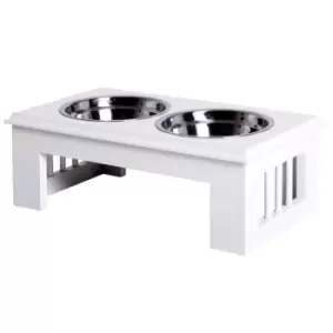 PawHut Two Bowl Raised Pet Feeder - White