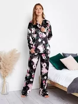 Long Tall Sally Satin Multi Floral Pj Set, Blue, Size 14-16, Women