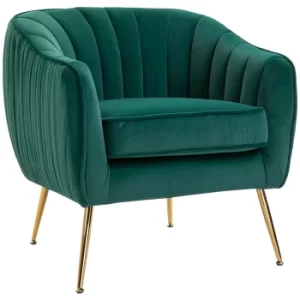 HOMCOM Velvet Armchair Tub chair with Golden Metal Leg Living Room Furniture Green