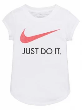 Nike Sportswear Younger Girls Swoosh Just Do It T-Shirt - White, Size 3-4 Years, Women