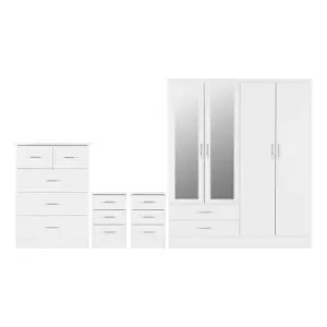 Seconique Nevada 4 Door 2 Drawer Wardrobe Bedroom Set - White Gloss