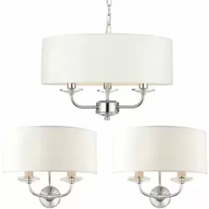 3 Bulb Ceiling Pendant Lamp & 2x Matching Twin Wall Light Modern Bright Nickel