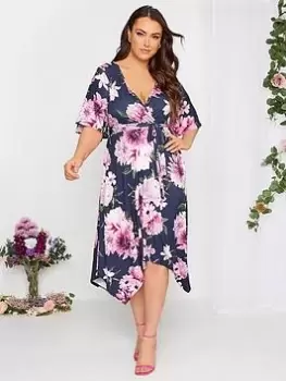 Yours Floral Hankey Hem Wrap Dress