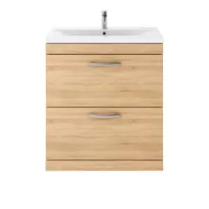 Nuie Athena 800 Floor Standing 2-drawer Vanity & Mid-edge Basin - Natural Oak