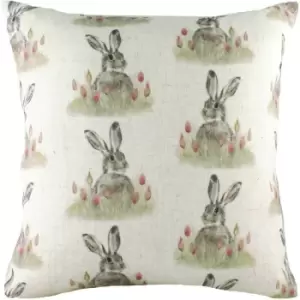 Hedgerow Hare Repeat Print Cushion Cover (One Size) (White/Green/Brown) - White/Green/Brown - Evans Lichfield