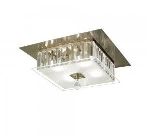 Flush Ceiling Square 4 Light Antique Brass, Glass, Crystal