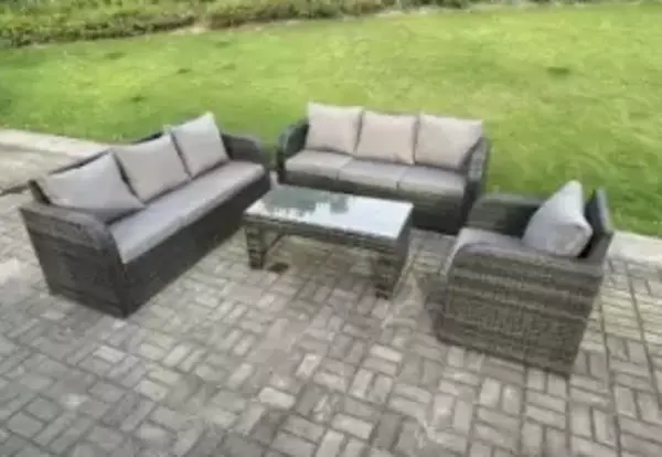 Fimous 7 Seater Outdoor Dark Grey Rattan Lounge Complete Sofa Set with Reclining Chair and Rectangular Coffee Table