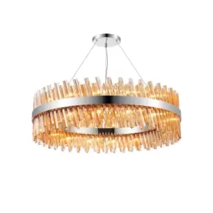 Lysander 32 Light G9, Ceiling Pendant Round, Polished Nickel, Amber Item Weight: 29.51kg