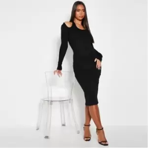 I Saw It First Rib Halterneck Midi Dress - Black