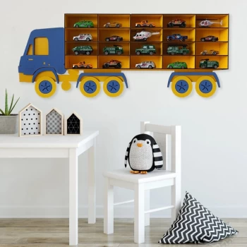 Kamyon - Yellow, Dark Blue Yellow Dark Blue Decorative MDF Wall Shelf