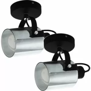 Loops - 2 pack Wall Light Black Chrome Shade Black Transparent Glass Vaporized E27 28W