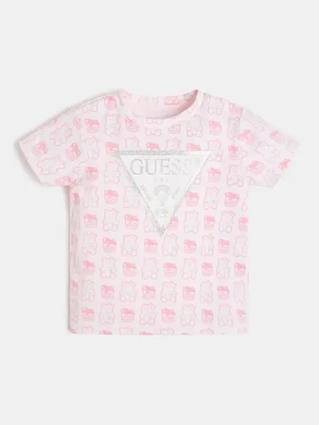 Guess Kids All Over Print Logo T-Shirt 14389421 Pink