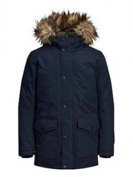 Jack & Jones Junior Boys Faux Fur Hooded Parka - Navy