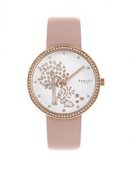 Radley Silver And Rose Gold Detail Glitz Dial Blush Leather Strap Ladies Watch