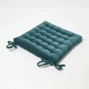 Teal Green Quilted Velvet Chair Pad, 40 x 40cm - Green - Homescapes