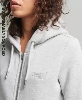 Superdry Womens Organic Cotton Vintage Logo Embroidered Zip Hoodie Light Grey / Glacier Grey Marl - Size: 18